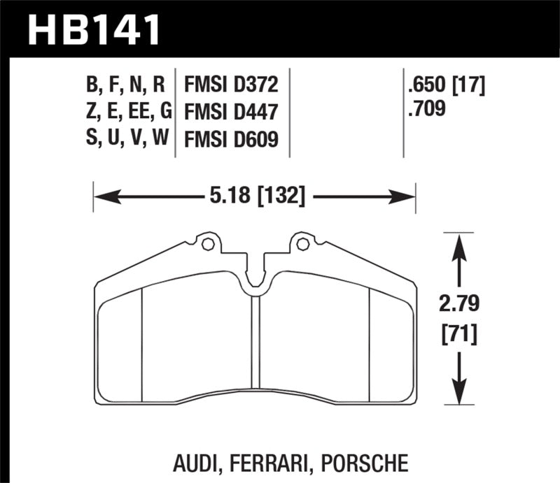 Hawk HB141V.650 Ferrari 456GT Rear / Porsche 911 Rear / Porsche 911/928/944/968 Front DTC-50 Race Brake Pads