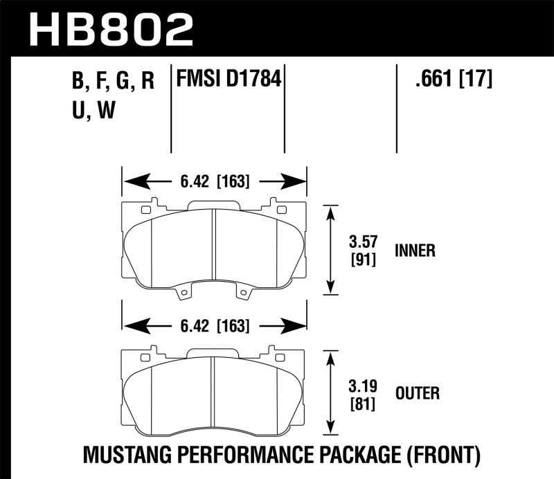 Hawk HB802N.661 16-17 Ford Mustang HP+ Street Front Brake Pads