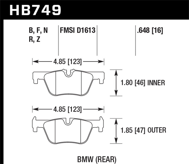 Hawk HB749N.648 13-14 BMW 328i/328i xDrive / 2014 428i/428i xDrive HP Plus Rear Brake Pads