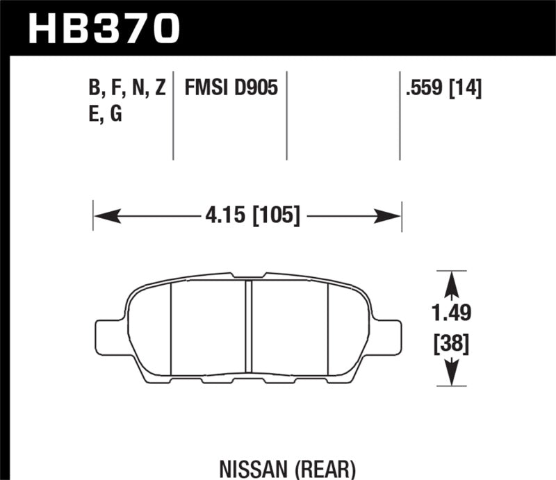 Hawk HB370E.559 03-07 350z / G35 / G35X w/o Brembo Blue 9012 Rear Race Pads