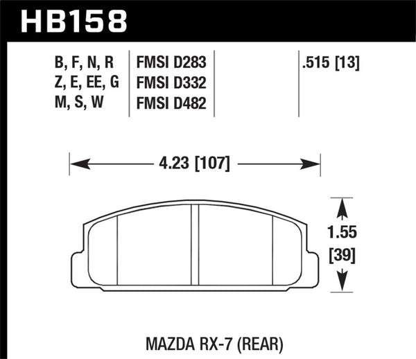 Hawk HB158E.515 84-91 Mazda RX-7 / 03-05 Mazda 6 Blue 9012 Race Rear Brake Pads