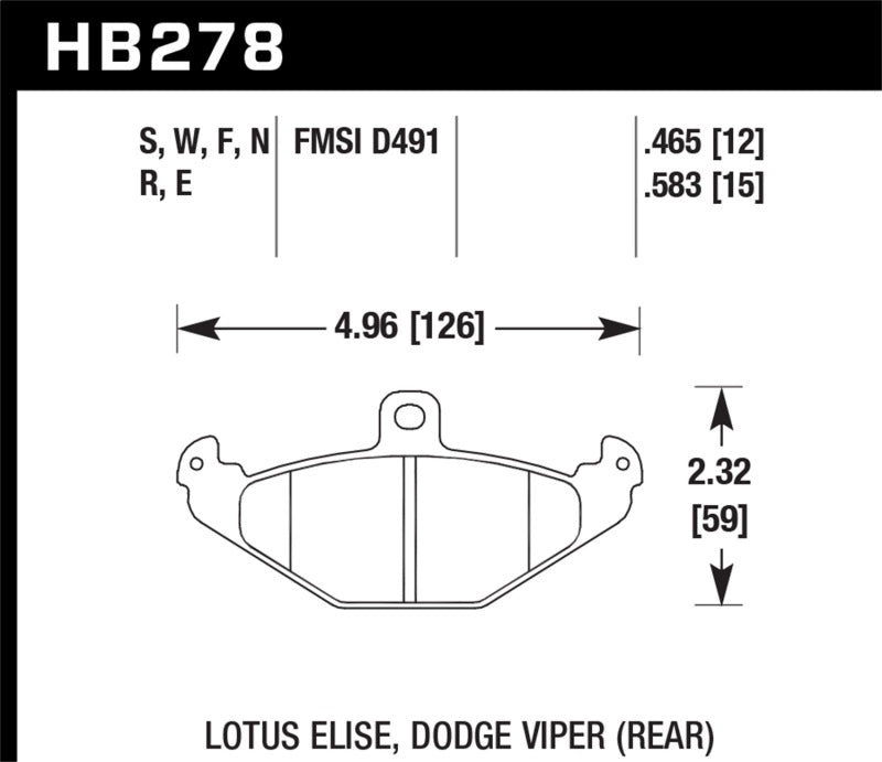 Hawk HB278E.583 96 & 00 Dodge Viper GTS / 92-00 Viper / 00 Viper RT10 Blue 9012 Rear Race Brake Pads