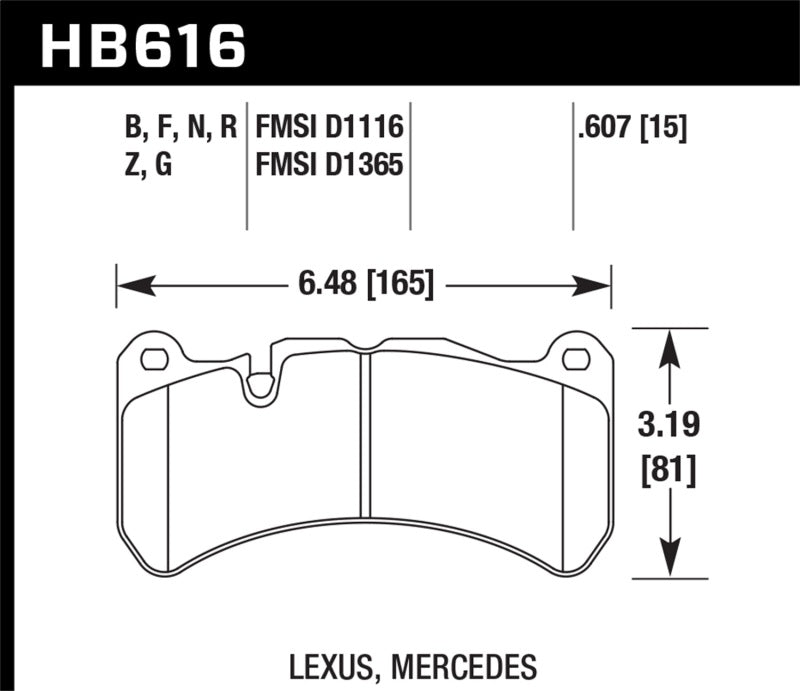 Hawk HB616G.607 08-11 Lexus IS-F / 05-06 M Benz CLK55 AMG / 07-08 CLK63 AMG DTC-60 Race Front Brake Pads