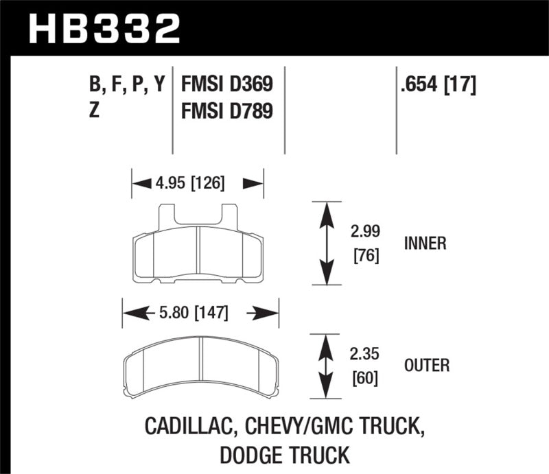 Hawk HB332B.654 1999-2000 Cadillac Escalade HPS 5.0 Front Brake Pads