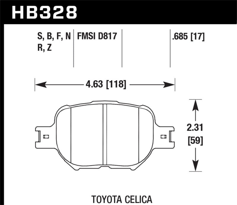 Hawk HB328N.685 01-05 Celica GT/GT-S/05-08 tC HP+ Street Front Brake Pads