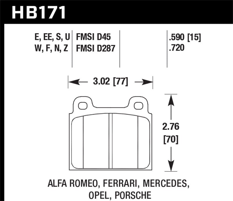 Hawk HB171N.590 HP+ Street Brake Pads